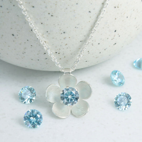 Silver blossom birthstone necklace