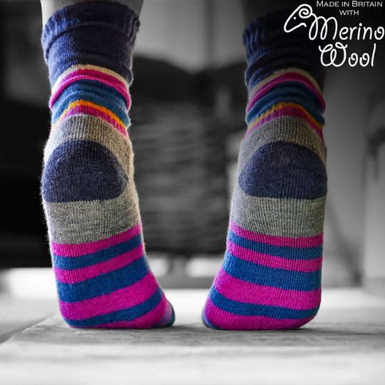 Unisex Cushioned Merino Multi-Stripe Sock - Pink