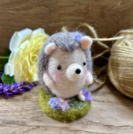 Handmade Needle Felted Hedgehog with Lavender – Rustic Woodland Animal Decor