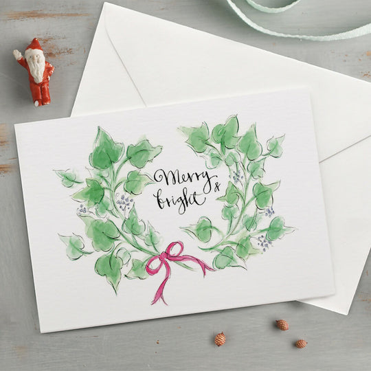 'Merry & Bright' Ivy Wreath Christmas Card