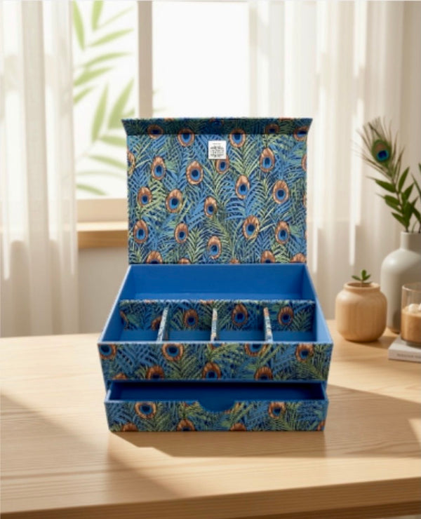 William Morris Peacock Handmade Fabric Two-Tier Organiser Box