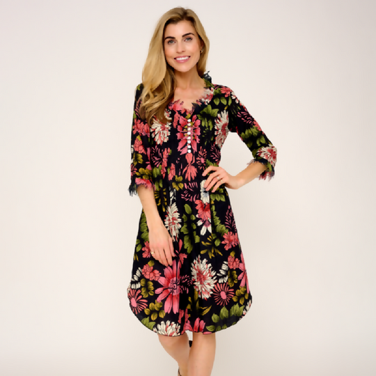 Annabel Cotton Tunic in Black Floral