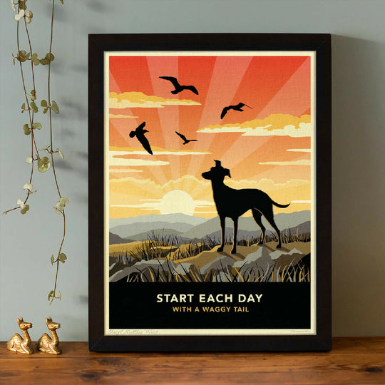 GREYHOUND OR WHIPPET ‘WAGGY TAILS’ LIMITED EDITION ART PRINT