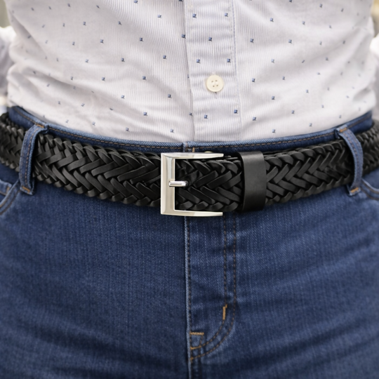 Black Braided Leather Belt
