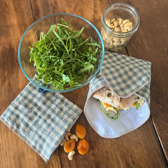 Sea Green Check Linen Reusable Sandwich Wrap