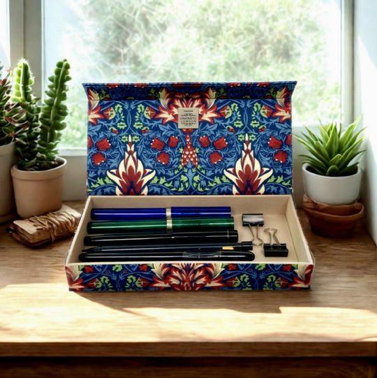 Handmade William Morris Snakeshead Pencil Case | Fabric Desk Organiser