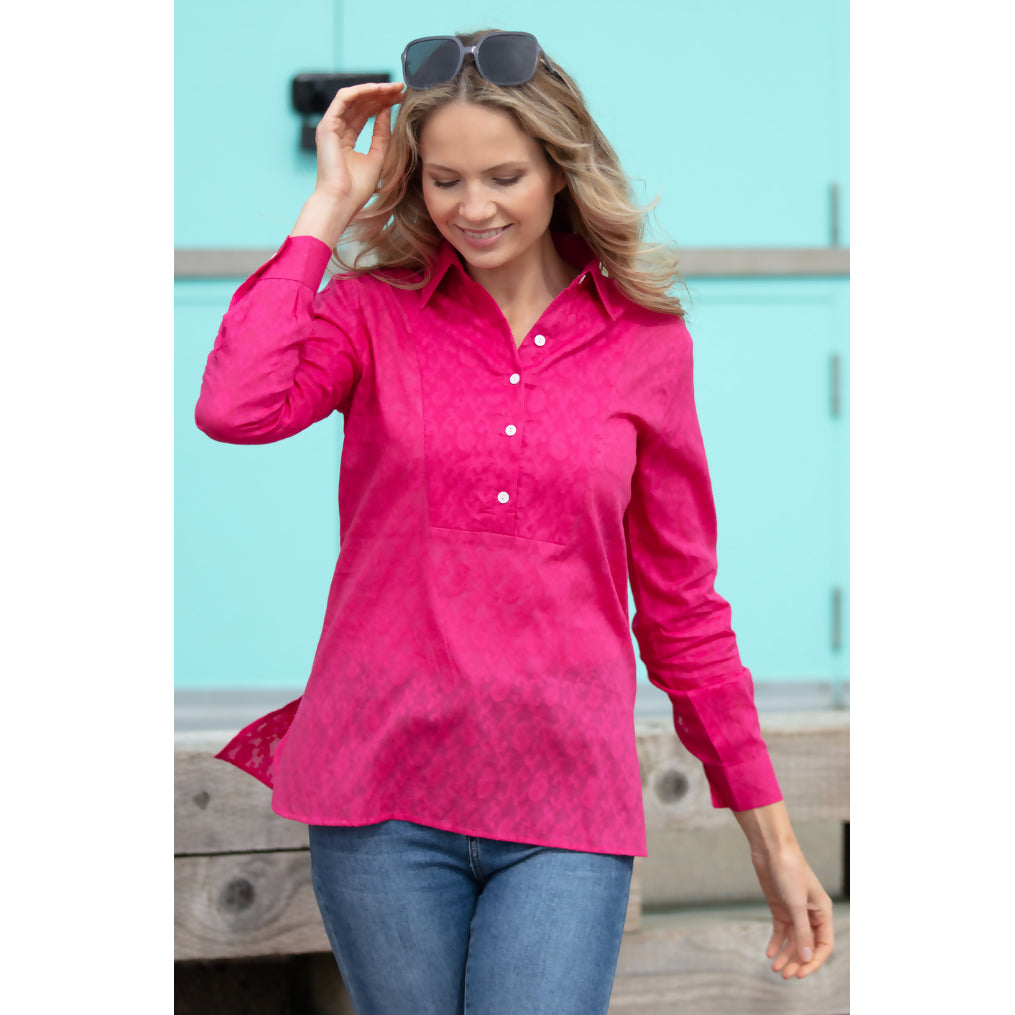 Cotton Mayfair Chirt In Hand Woven Hot Pink