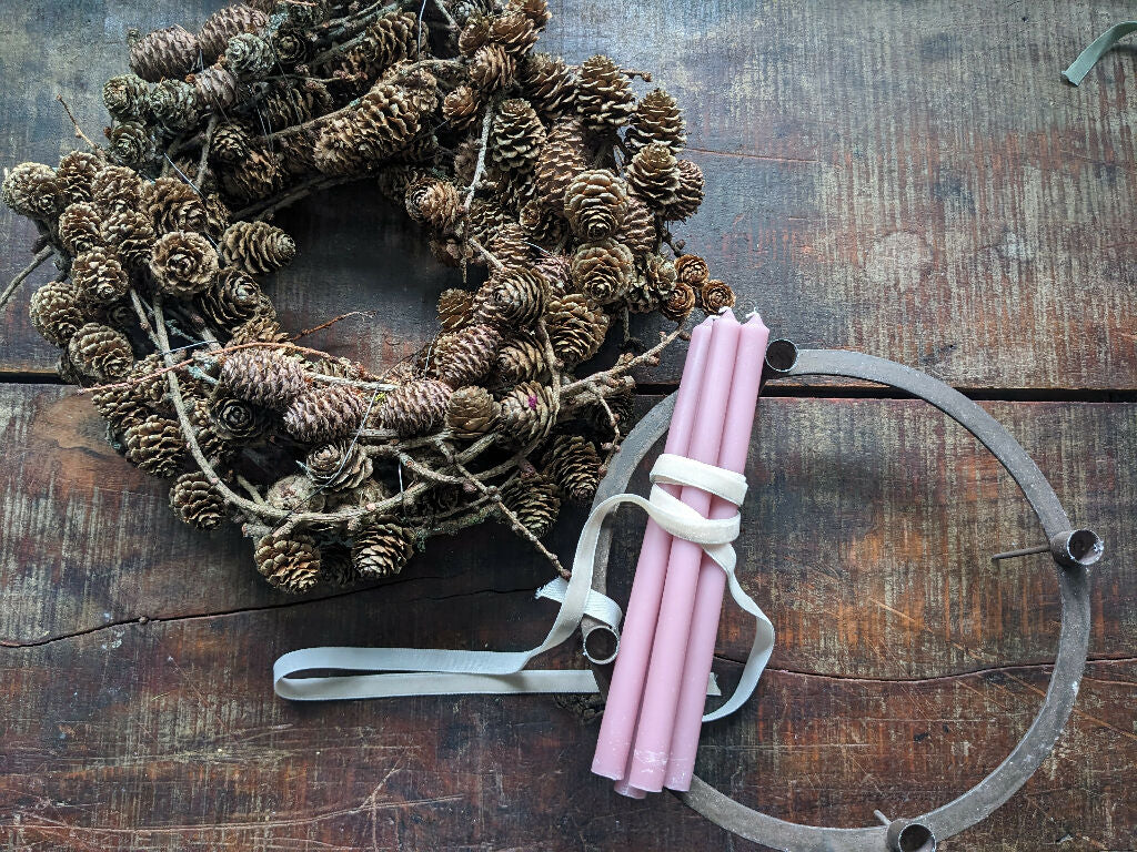 Christmas Gift Set, Larch Wreath, Advent Candle Holder With Candles