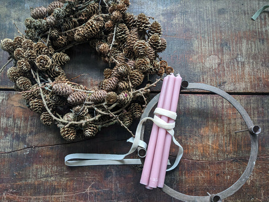 Christmas Gift Set, Larch Wreath, Advent Candle Holder With Candles