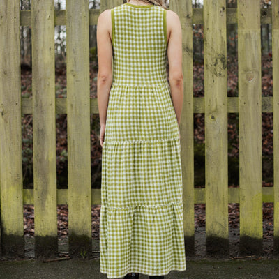 Paula Gingham Cotton Knitted Midi Dress - Green