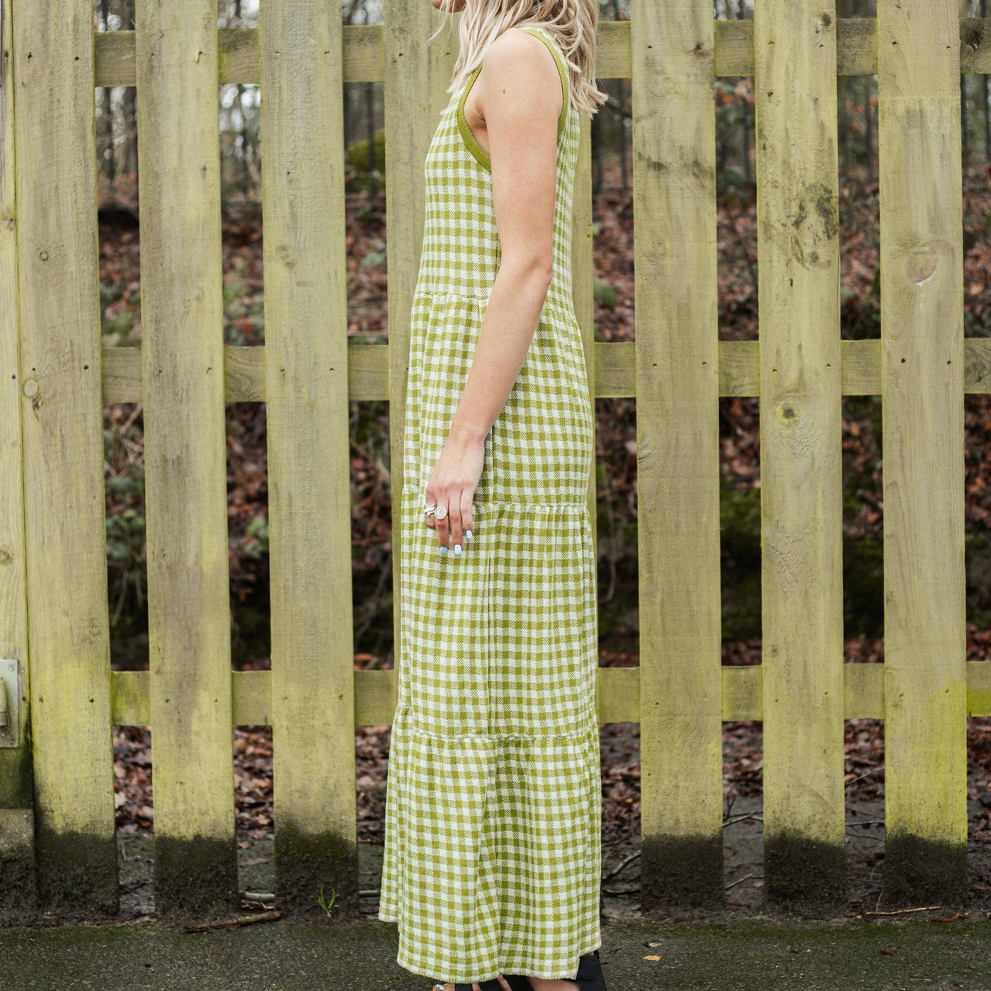 Paula Gingham Cotton Knitted Midi Dress - Green