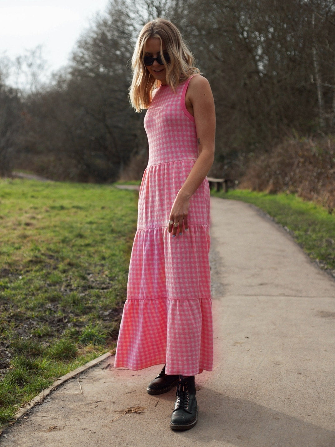 Paula Gingham Cotton Knitted Midi Dress