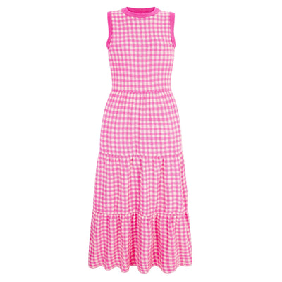 Paula Gingham Cotton Knitted Maxi Dress - Hot Pink