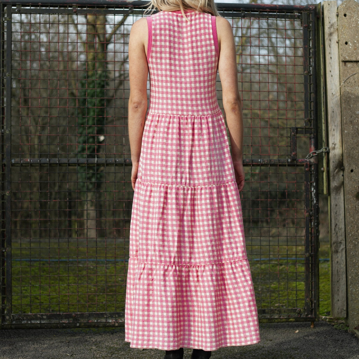 Paula Gingham Cotton Knitted Maxi Dress - Hot Pink