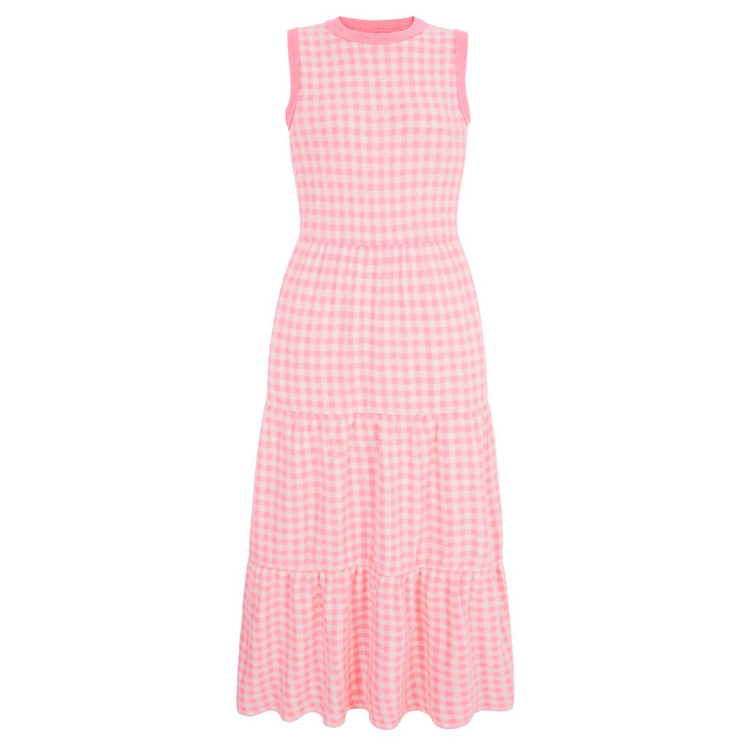 Paula Gingham Cotton Knitted Maxi Dress - Light Pink