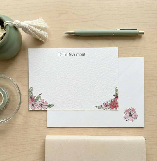 Personalised Pink Floral Note Cards