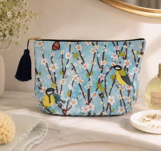 Great Tits Velvet Cosmetic Bag
