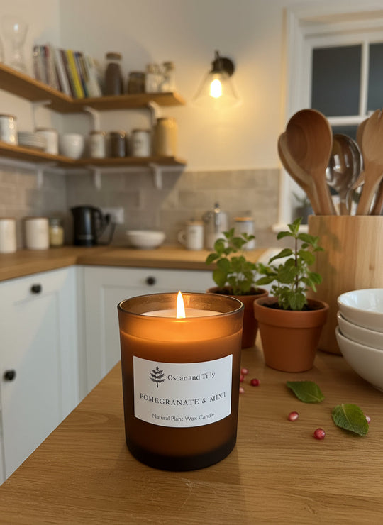 Frosted Amber Candle Jar - Pomegranate & Mint