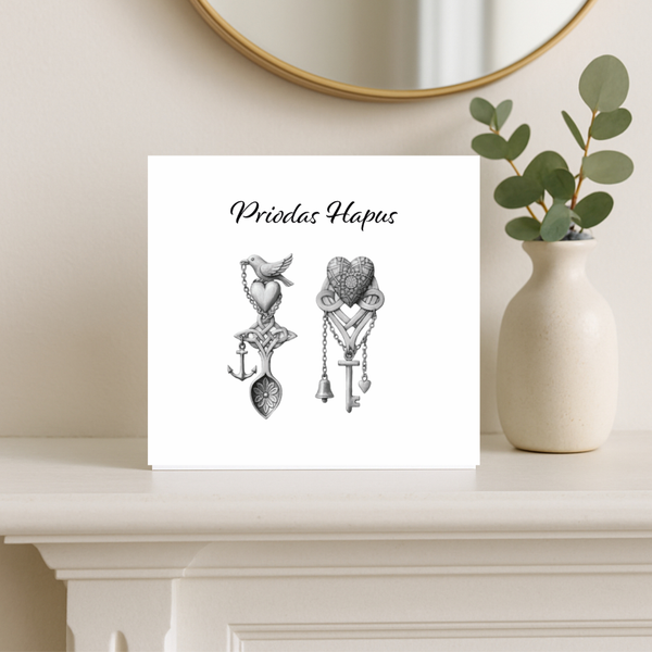 Priodas Hapus – Love Spoons Hand-Drawn Greeting Card | Welsh Wedding Celebration
