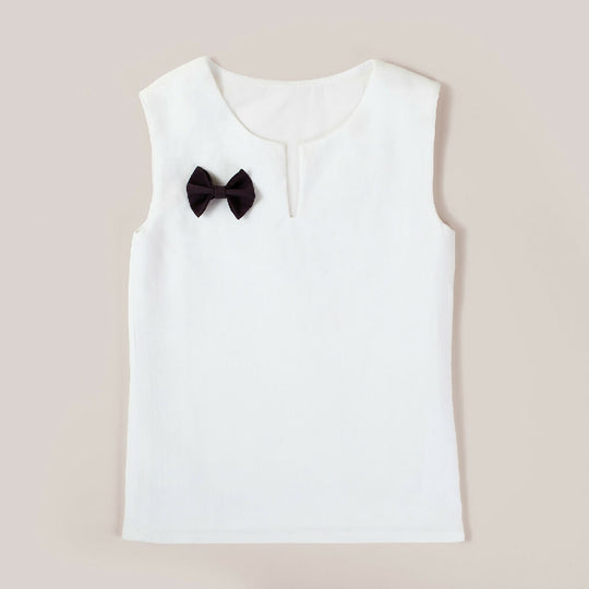 V-neck Girls Top with Black Ribbon Detail