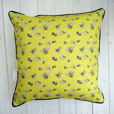 Buzzy Bee Hand Made Organic Cotton Cushion in Yellow