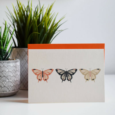 A6 Greeting Card 3 Butterflies Orange