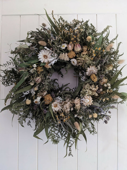 Handmade Forever Wreath – White, Green and muted tones