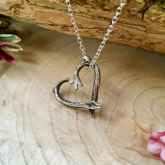 Silver Twig Love Heart Necklace