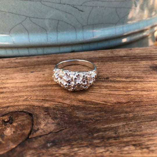 Silver Organic Cast Ring with Barnacle Texture