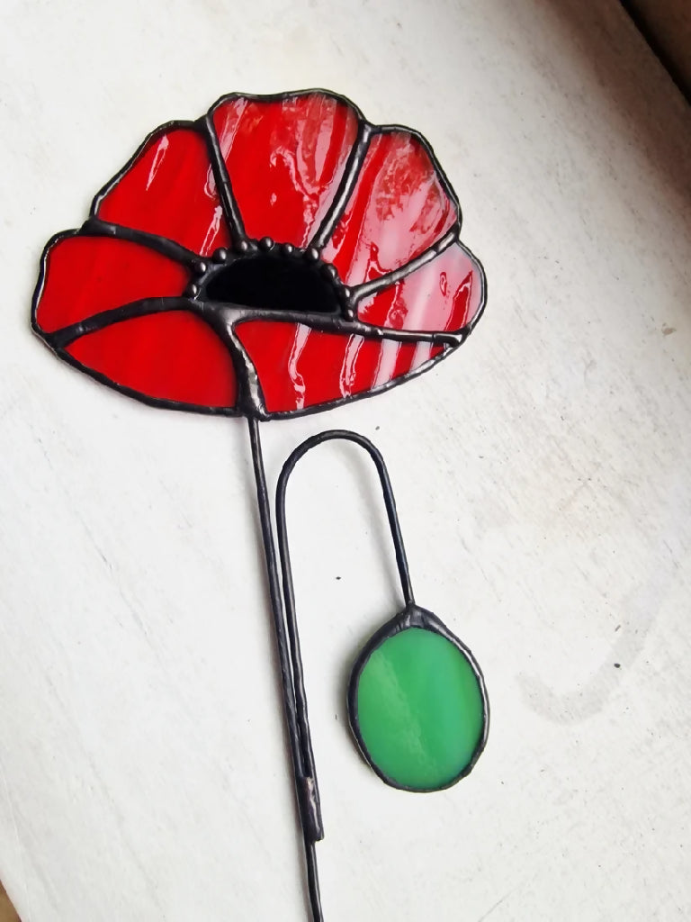 Handmade Stained Glass Red Poppy – Rippled Glass Tiffany Style Flower ...