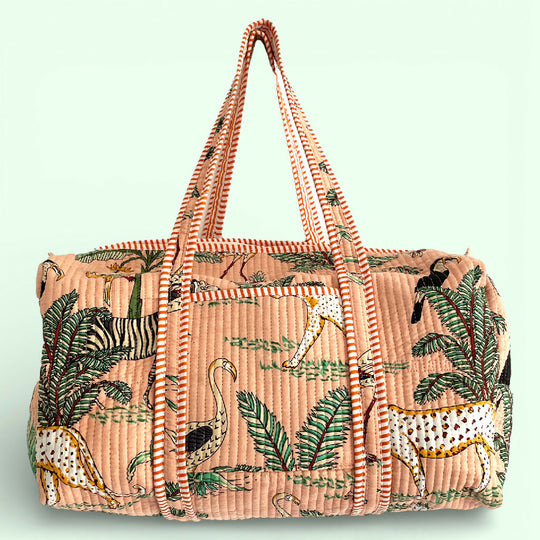 Jungle Print Weekend Duffle Print Bag in Peach