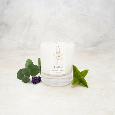 A soothing scented candle with peppermint and eucalyptus