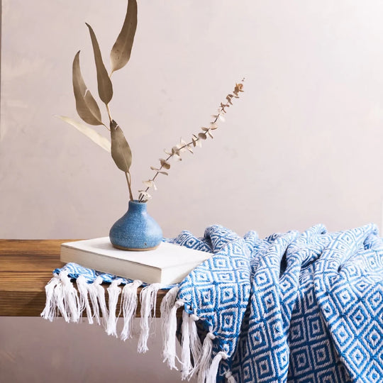 Blue & White Cotton Throw