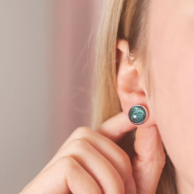 Upcycled Metal Circular Stud Earrings in Green