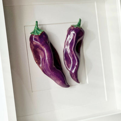 Ceramic Kitchen Wall Art: Purple Peppers