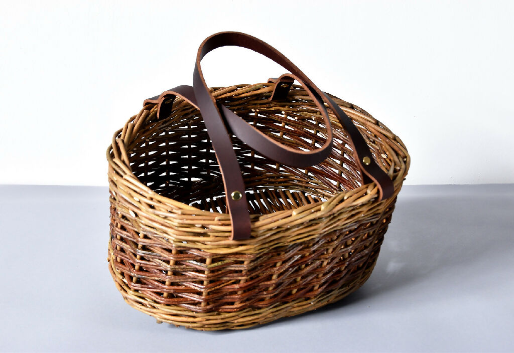 Leather Handled Shopping Basket in Mixed Willow 3