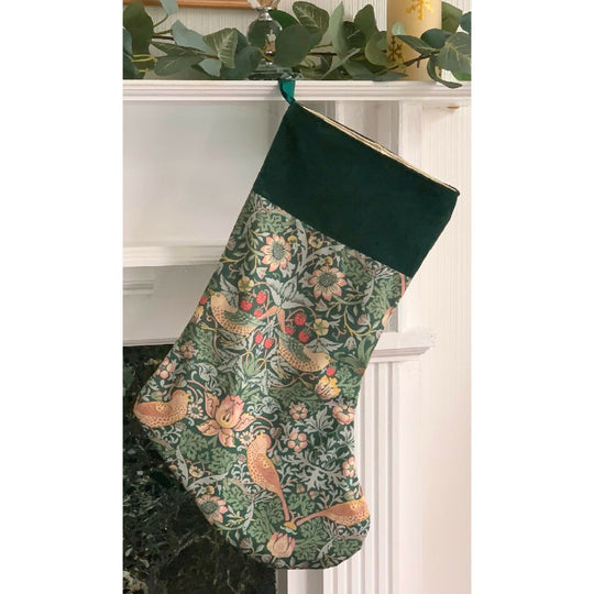 Christmas Stocking Full Velvet – William Morris Strawberry Thief, Forest