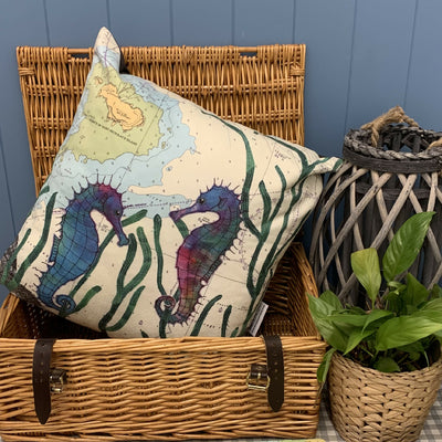 Seahorses at Drakes Island Plymouth Devon Faux Suede Cushion