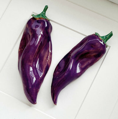 Ceramic Kitchen Wall Art: Purple Peppers