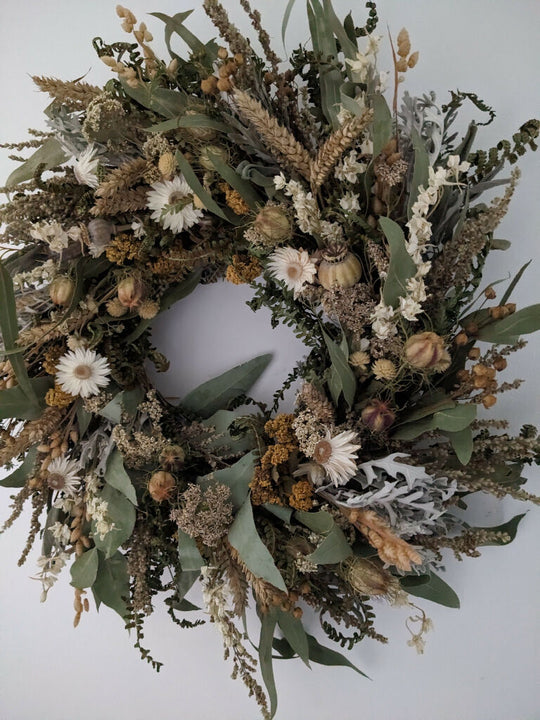 Handmade Wreath Made From Neutral Tone Dried Flowers
