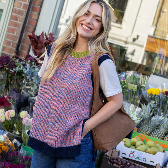 Ada Slipover Side Split Knitted Vest - Navy
