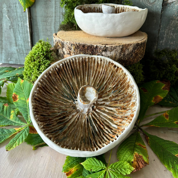 Giant field mushroom toadstool ceramic 6 inches wide