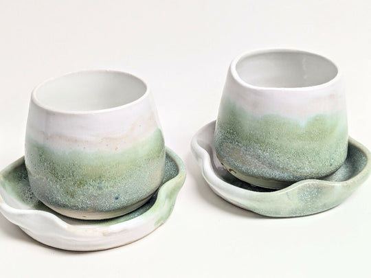ESPRESSO SET of 2 cups and saucers - Lichen Green