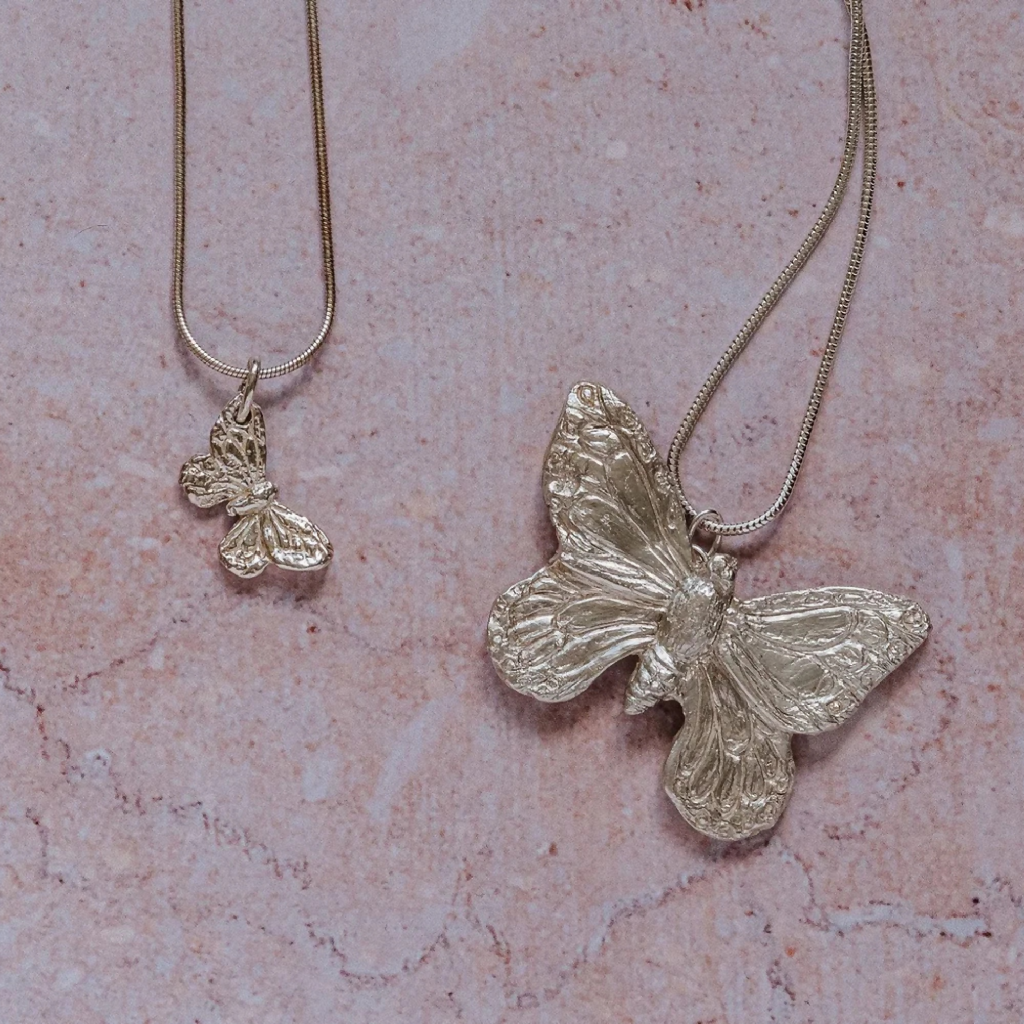 Large Silver Butterfly Pendant Necklace
