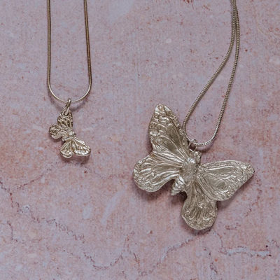 Large Silver Butterfly Pendant Necklace