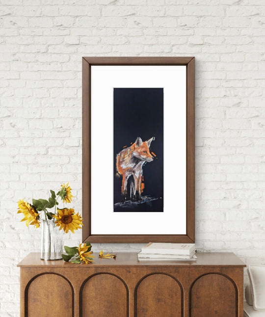The Call of Dusk Fox Giclee Fine Art Print with Navy Background