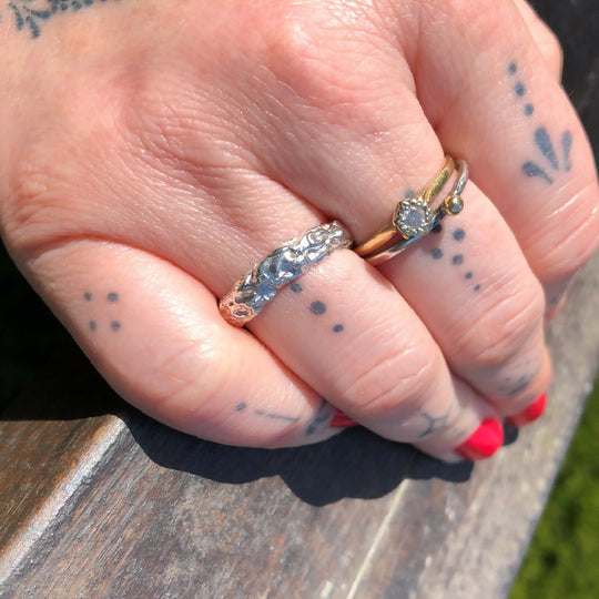 Organic Textured Sterling Silver Cast Rock Ring