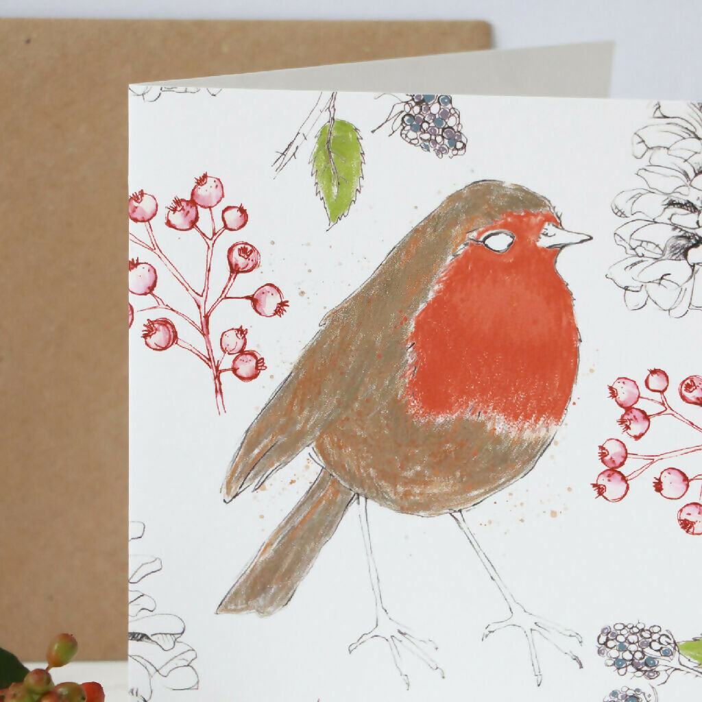 Robin and Berries Sustainable Christmas Card