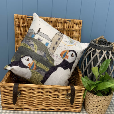 Puffins at the Isle of May Scotland Faux Suede Cushion