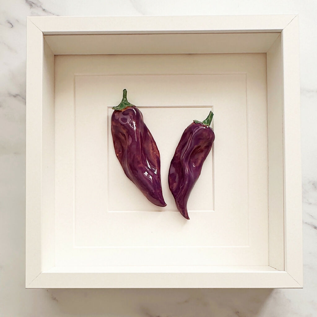 Ceramic Kitchen Wall Art: Purple Peppers